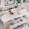 imageBEWISHOME Vanity Set with Mirror ampamp Cushioned Stool Dressing Table Vanity Makeup Table 5 Drawers 2 Dividers Movable Organizers White FST01Wlight strip