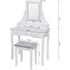 imageBEWISHOME Vanity Set with Mirror ampamp Cushioned Stool Dressing Table Vanity Makeup Table 5 Drawers 2 Dividers Movable Organizers White FST01Wlight strip