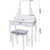 imageBEWISHOME Vanity Set with Mirror ampamp Cushioned Stool Dressing Table Vanity Makeup Table 5 Drawers 2 Dividers Movable Organizers White FST01Wwithout light