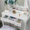 imageBEWISHOME Vanity Set with Mirror ampamp Cushioned Stool Dressing Table Vanity Makeup Table 5 Drawers 2 Dividers Movable Organizers White FST01Wwithout light