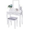 imageBEWISHOME Vanity Set with Mirror ampamp Cushioned Stool Dressing Table Vanity Makeup Table 5 Drawers 2 Dividers Movable Organizers White FST01Wwithout light