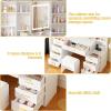 imageBEWISHOME Large Vanity Desk with Mirror and LightsWhite Makeup Vanity Table with Power OutletMakeup Desk with 8 Drawers7 Open Shelves12 HooksNightstand and StoolDressing Table for Bedroom FST53W