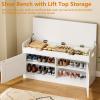 imageBEWISHOME Shoe Bench with Lift Top Storage 2Tier Storage Bench with Adjustable Shelf Entryway Bench with Padded Seat Cushion Wooden Shoe Organizer for Entryway Living Room Bedroom Hallway White
