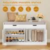 imageBEWISHOME Shoe Bench with Lift Top Storage 2Tier Storage Bench with Adjustable Shelf Entryway Bench with Padded Seat Cushion Wooden Shoe Organizer for Entryway Living Room Bedroom Hallway White